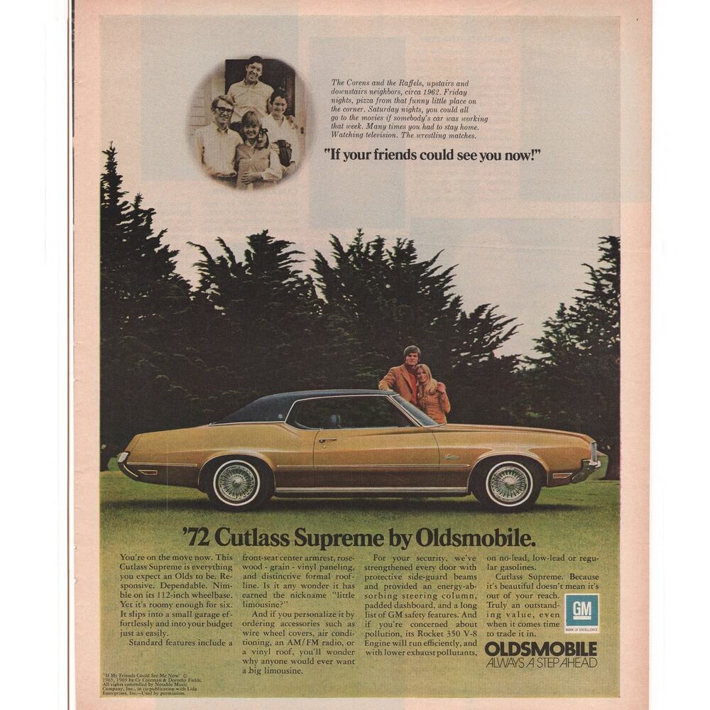 1972 Oldsmobile Cutlass Supreme Car Advertisement Vintage 1971 Automobilia GM